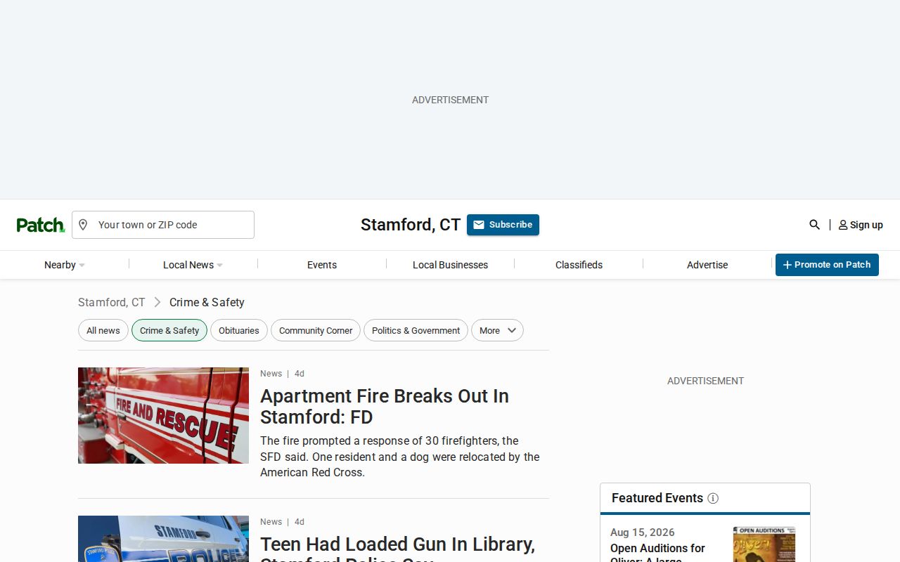 Stamford Patch crime news and arrest reports landing page