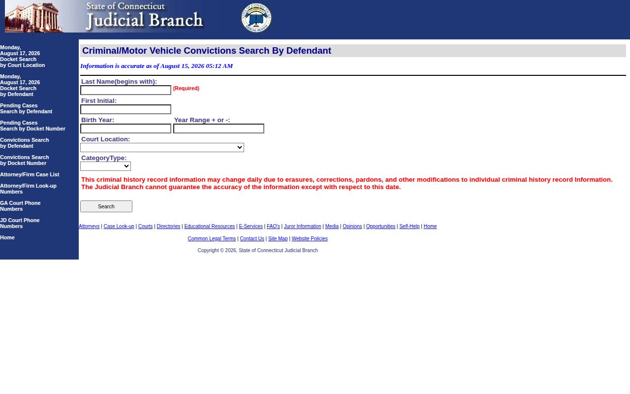 Connecticut court disposition search for Stamford arrest records