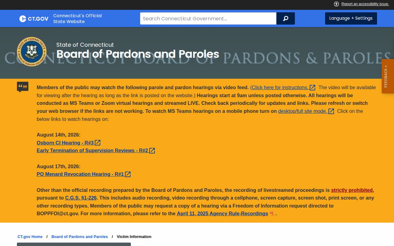 Connecticut VINE custody and release notification information for Stamford cases